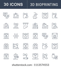 Set of vector line icons, sign and symbols of 3d bioprinting for modern concepts, web and apps. Collection of infographics elements, logos and pictograms.