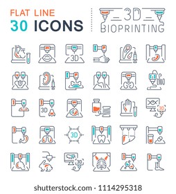 Set of vector line icons, sign and symbols with flat elements of 3d bioprinting for modern concepts, web and apps. Collection of infographics logos and pictograms.