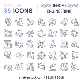 Set of vector line icons, sign and symbols with flat elements of genome engineering for modern concepts, web and apps. Collection of infographics logos and pictograms.