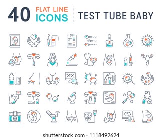 Set of vector line icons, sign and symbols with flat elements of test tube baby for modern concepts, web and apps. Collection of infographics logos and pictograms.
