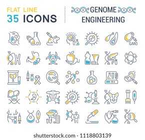 Set of vector line icons, sign and symbols with flat elements of genome engineering for modern concepts, web and apps. Collection of infographics logos and pictograms.
