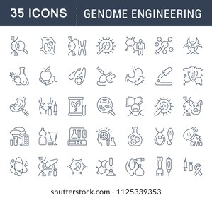 Set of vector line icons, sign and symbols of genome engineering for modern concepts, web and apps. Collection of infographics elements, logos and pictograms.