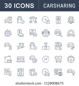 Set of vector line icons, sign and symbols of carsharing for modern concepts, web and apps. Collection of infographics elements, logos and pictograms.