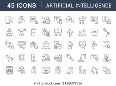 Set of vector line icons, sign and symbols of artificial intelligence for modern concepts, web and apps. Collection of infographics elements, logos and pictograms.