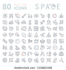 Set of vector line icons, sign and symbols with flat elements of space for modern concepts, web and apps. Collection of infographics logos and pictograms.