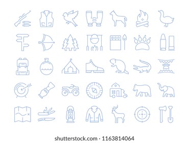 Set vector line icons, sign and symbols in flat design hunting with elements for mobile concepts and web apps. Collection modern infographic logo and pictogram.