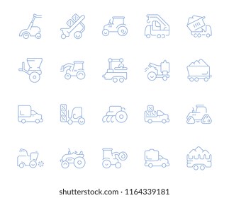Set of vector line icons, sign and symbols of agricultural machinery for modern concepts, web and apps. Collection of infographics elements, logos and pictograms.