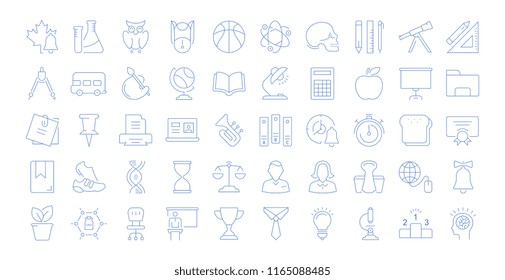 Set vector line icons, sign and symbols in flat design school with elements for mobile concepts and web apps. Collection modern infographic logo and pictogram.