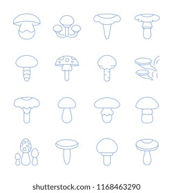 Set of vector line icons, sign and symbols of mushrooms for modern concepts, web and apps. Collection of infographics elements, logos and pictograms.