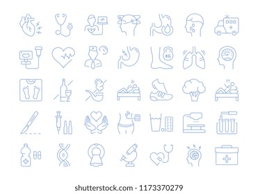 Set vector line icons, sign and symbols in flat design of heart attack with elements for mobile concepts and web apps. Collection modern infographic logo and pictogram.