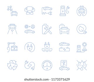Set of vector line icons, sign and symbols of electric vehicle for modern concepts, web and apps. Collection of infographics elements, logos and pictograms.