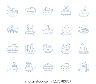 Set of vector line icons, sign and symbols of maritime transport for modern concepts, web and apps. Collection of infographics elements, logos and pictograms.