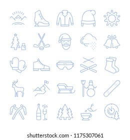 Set vector line icons, sign and symbols in flat design winter with elements for mobile concepts and web apps. Collection modern infographic logo and pictogram.