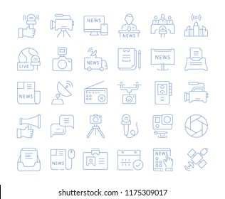Set vector line icons, sign and symbols in flat design journalism with elements for mobile concepts and web apps. Collection modern infographic logo and pictogram.