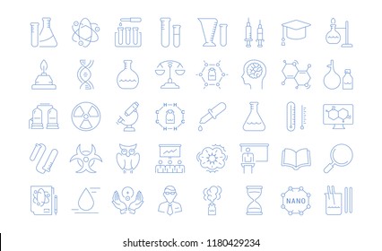 Set vector line icons, sign and symbols in flat design chemistry with elements for mobile concepts and web apps. Collection modern infographic logo and pictogram.