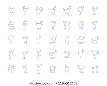 Conjunto de ícones de linha vetorial, sinal e símbolos de cocktails para conceitos modernos, web e apps. Coleção de elementos infográficos, logotipos e pictogramas.