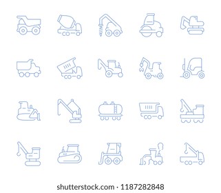 Set of vector line icons, sign and symbols of heavy equipment for modern concepts, web and apps. Collection of infographics elements, logos and pictograms.