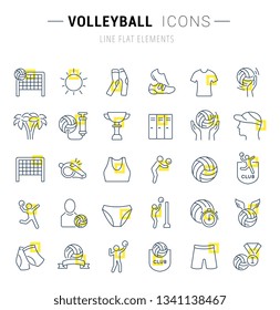 Set of vector line icons, sign and symbols with flat elements of volleyball for modern concepts, web and apps.