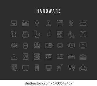 Set of vector line icons, sign and symbols with flat elements of hardware for modern concepts, web and apps. 