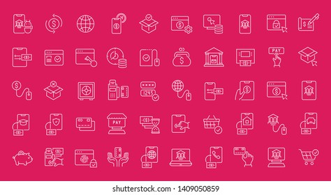 Set of vector line icons, sign and symbols with flat elements of online banking for modern concepts, web and apps. 