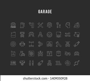Set of vector line icons, sign and symbols of garage and car service for modern concepts, web and apps. Collection of infographics elements, logos and pictograms.