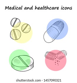 Set vector line icons, sign and symbols in flat design medicine and health with elements for mobile concepts and web apps. Collection modern infographic logo and pictogram.