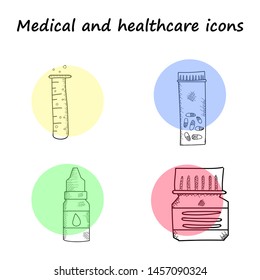 Set vector line icons, sign and symbols in flat design medicine and health with elements for mobile concepts and web apps. Collection modern infographic logo and pictogram.