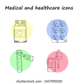Set vector line icons, sign and symbols in flat design medicine and health with elements for mobile concepts and web apps. Collection modern infographic logo and pictogram.