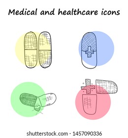 Set vector line icons, sign and symbols in flat design medicine and health with elements for mobile concepts and web apps. Collection modern infographic logo and pictogram.