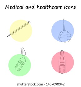 Set vector line icons, sign and symbols in flat design medicine and health with elements for mobile concepts and web apps. Collection modern infographic logo and pictogram.
