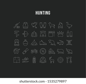 Set vector line icons, sign and symbols in flat design hunting with elements for mobile concepts and web apps. Collection modern infographic logo and pictogram.