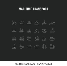 Set of vector line icons, sign and symbols of maritime transport for modern concepts, web and apps. Collection of infographics elements, logos and pictograms.