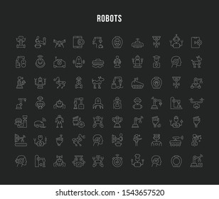 Set of vector line icons, sign and symbols of robots for modern concepts, web and apps.