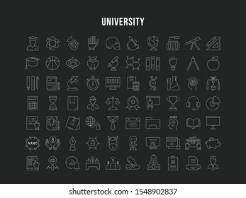 Set vector line icons, sign and symbols in flat design university, e-learning and science with elements for mobile concepts and web apps. Collection modern infographic logo and pictogram.