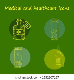 Set vector line icons, sign and symbols in flat design medicine and health with elements for mobile concepts and web apps. Collection modern infographic logo and pictogram.