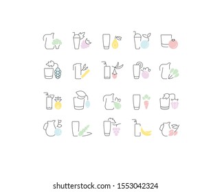 Set of vector line icons, sign and symbols of juices for modern concepts, web and apps. Collection of infographics elements, logos and pictograms.