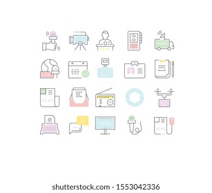 Set vector line icons, sign and symbols in flat design journalism with elements for mobile concepts and web apps. Collection modern infographic logo and pictogram.
