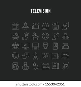 Set vector line icons, sign and symbols in flat design television with elements for mobile concepts and web apps. Collection modern infographic logo and pictogram.