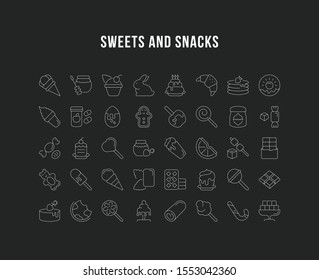 Set of vector line icons, sign and symbols with flat elements of sweets for modern concepts, web and apps. Collection of infographics logos and pictograms.