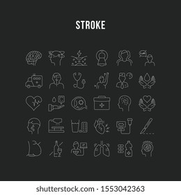 Set vector line icons, sign and symbols in flat design of stroke disease with elements for mobile concepts and web apps. Collection modern infographic logo and pictogram.