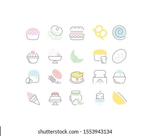 Set of vector line icons, sign and symbols of flour products for modern concepts, web and apps. Collection of infographics elements, logos and pictograms.