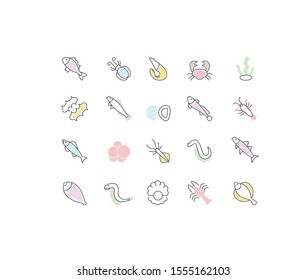 Set of vector line icons, sign and symbols of seafood for modern concepts, web and apps. Collection of infographics elements, logos and pictograms.