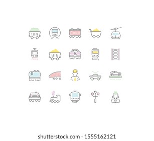 Set of vector line icons, sign and symbols of rail transport for modern concepts, web and apps. Collection of infographics elements, logos and pictograms.