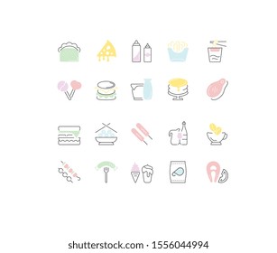 Set of vector line icons, sign and symbols of fast food for modern concepts, web and apps. Collection of infographics elements, logos and pictograms.
