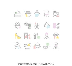 Set of vector line icons, sign and symbols of beauty and health for modern concepts, web and apps. Collection of infographics elements, logos and pictograms.