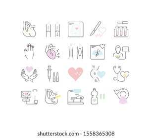 Stellen Sie Vektorillustration-Linien-Symbole, Zeichen und Symbole in flachen Design-Herzfehler mit Elementen für mobile Konzepte und Web-Apps. Sammlung modernes Infografik-Logo und Piktogramm.