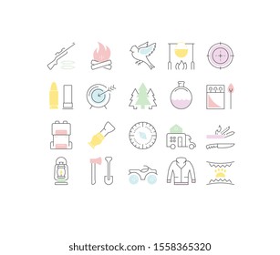Set vector line icons, sign and symbols in flat design hunting with elements for mobile concepts and web apps. Collection modern infographic logo and pictogram.