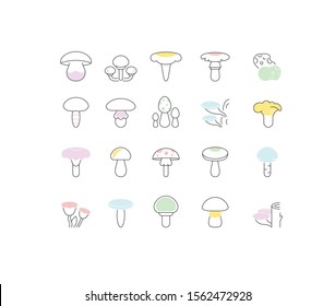 Set of vector line icons, sign and symbols of mushrooms for modern concepts, web and apps. Collection of infographics elements, logos and pictograms.