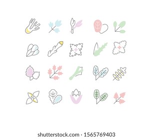 Set of vector line icons, sign and symbols with flat elements of greenery for modern concepts, web and apps. Collection of infographics logos and pictograms.