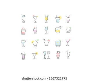 Set of vector line icons, sign and symbols of cocktails for modern concepts, web and apps. Collection of infographics elements, logos and pictograms.
